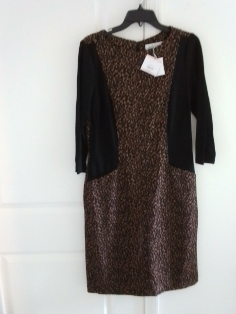 Kasper Brown Leopard-Print Sheath Dress with Black Panels